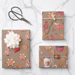 Rustic Kraft Gingerbread Cookies Cupcakes & Lattes Wrapping Paper Sheet