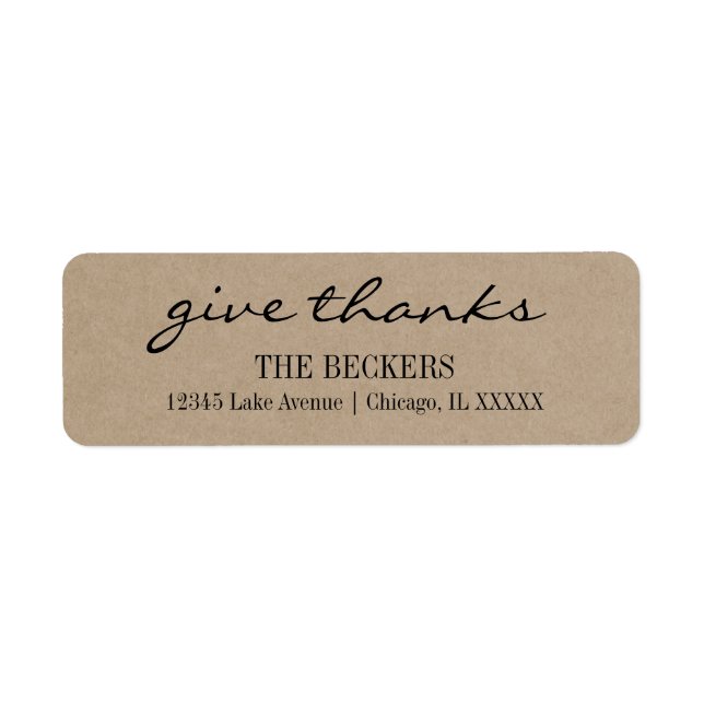 Rustic Kraft Give Thanks Holiday Address Label (Front)
