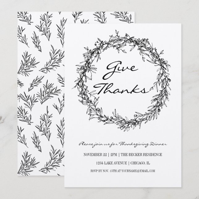 Rustic Kraft Give Thanks Thanksgiving Dinner Card (Front/Back)