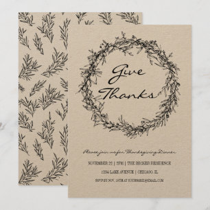 Rustic Kraft Give Thanks Thanksgiving Dinner Card