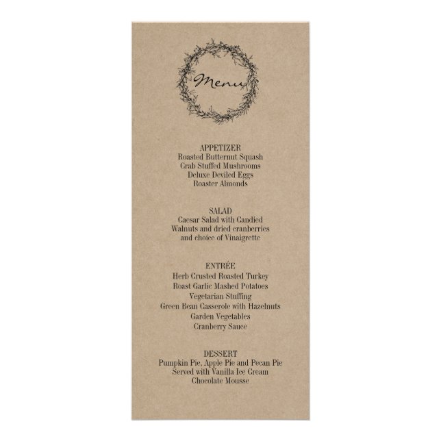 Rustic Kraft Give Thanks Thanksgiving Dinner Menu (Front)