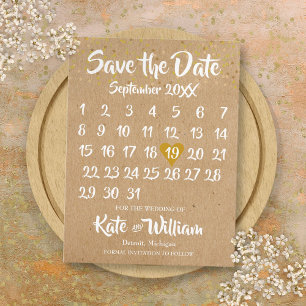 Rustic Kraft Gold Heart Calendar Save the Date Announcement Postcard