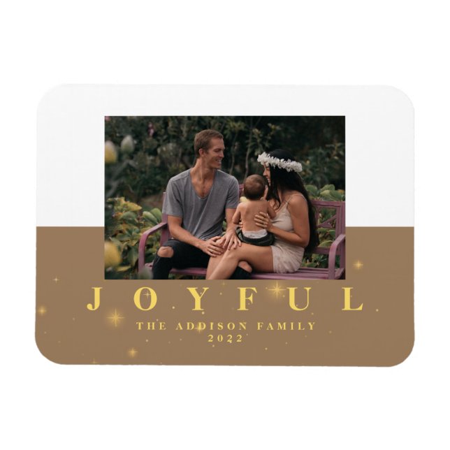 Rustic Kraft & Gold Joyful Photo Christmas Magnet (Horizontal)