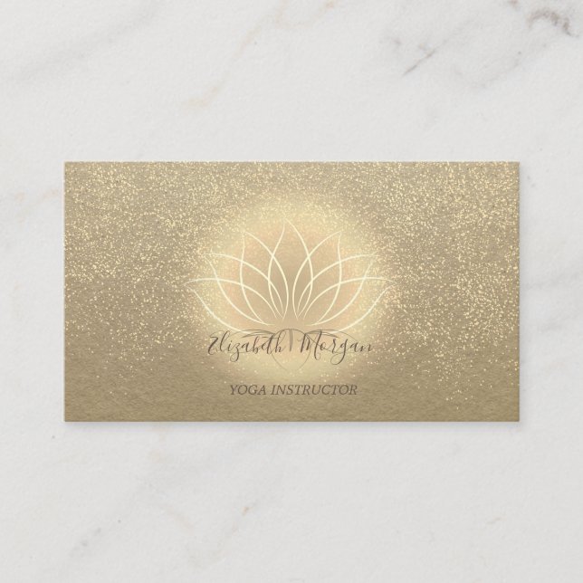 Rustic Kraft Gold Lotus Confetti Yoga Instructor Business Card (Front)