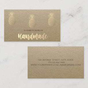 Rustic , Kraft,Gold Pineapples Handmade Business Card