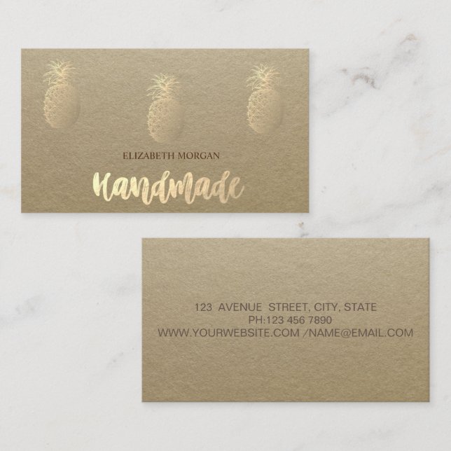 Rustic , Kraft,Gold Pineapples Handmade Business Card (Front/Back)