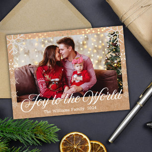 Rustic Kraft Gold Sparkle Snowflake Christmas Holiday Card
