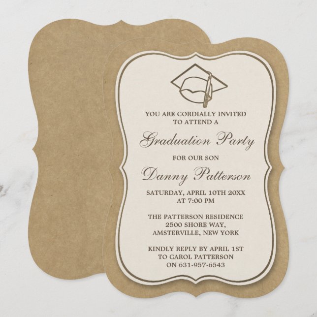 Rustic Kraft Graduation Party Invitations (Front/Back)