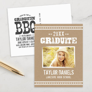 Rustic Kraft Graduation Photo BBQ Invitation