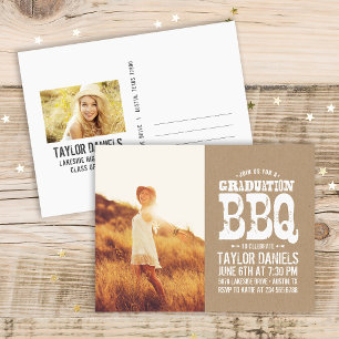 Rustic Kraft Graduation Photo BBQ Invitation Postcard