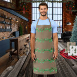 Rustic Kraft Green Christmas String Lights Apron<br><div class="desc">Christmas string lights apron in red glowing round lights</div>