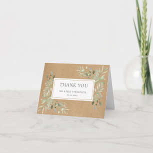 Rustic Kraft Greenery Leaves Wedding Thank You Card