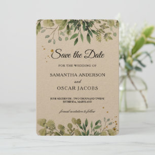 Rustic Kraft Greenery Watercolor  Save The Date