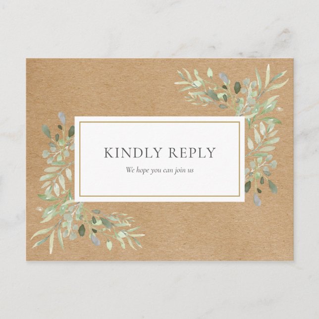 Rustic Kraft Greenery Wedding RSVP Invitation (Front)
