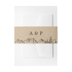 Rustic Kraft Hand-drawn Mountains & Pine Trees Invitation Belly Band