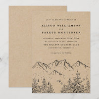 Rustic Kraft Hand-drawn Mountains & Pines Wedding