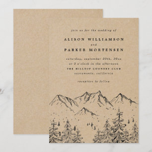 Rustic Kraft Hand-drawn Mountains & Pines Wedding Invitation