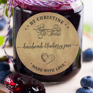Rustic kraft Handmade With Love blueberry Jam Classic Round Sticker
