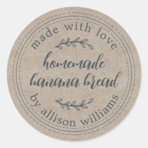 Rustic Kraft Homemade Banana Bread Classic Round Sticker