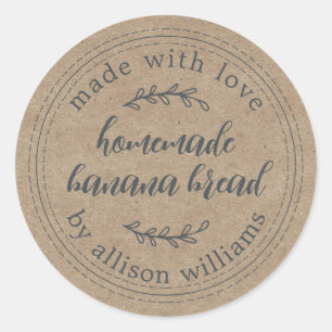 Rustic Kraft Homemade Banana Bread Classic Round Sticker
