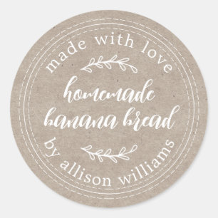 Rustic Kraft Homemade Banana Bread Classic Round Sticker