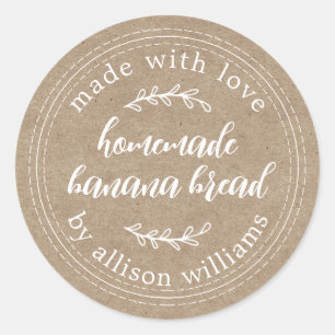 Rustic Kraft Homemade Banana Bread Classic Round Sticker