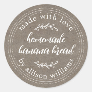 Rustic Kraft Homemade Banana Bread Classic Round Sticker
