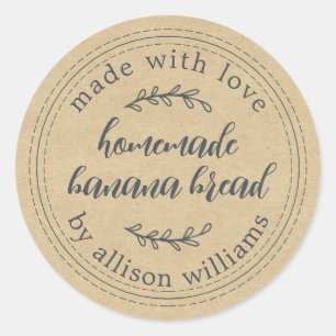 Rustic Kraft Homemade Banana Bread Classic Round Sticker