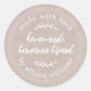 Rustic Kraft Homemade Banana Bread Classic Round Sticker