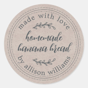 Rustic Kraft Homemade Banana Bread Classic Round Sticker