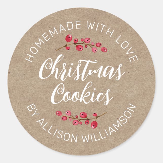 Rustic Kraft Homemade Christmas Cookie Classic Round Sticker (Front)