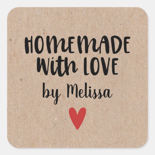 Rustic Kraft Homemade with love  Square Sticker (Front)