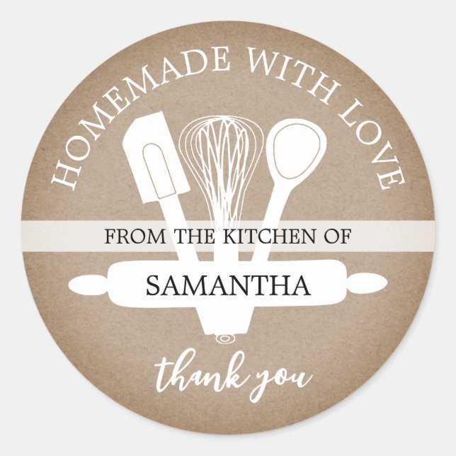 Rustic Kraft  Homemade With Love Thank You Gift Classic Round Sticker (Front)
