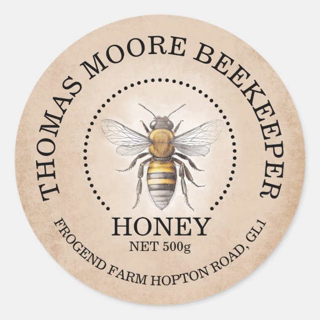Rustic Kraft Honey Label with Bee | Vintage Honey  (Front)