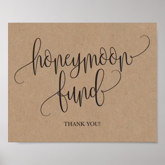 Rustic Kraft Honeymoon Fund Wedding Sign (Front)