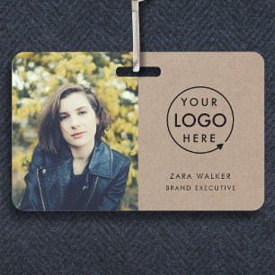 Rustic Kraft ID Card Modern Logo Photo Employee Badge
