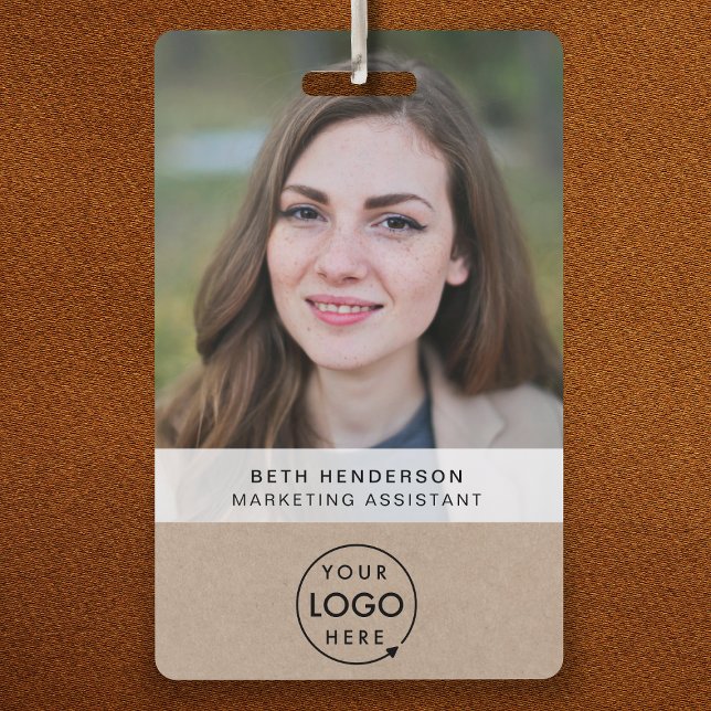 Rustic Kraft ID Card | Modern Photo Employee QR ID Badge (Creator Uploaded)