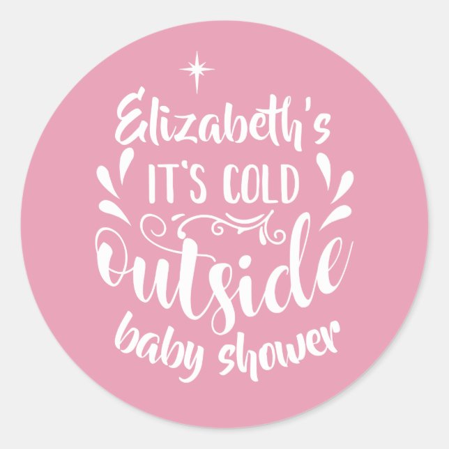 Rustic Kraft Its Cold Outside Baby Shower/Sprinkle Classic Round Sticker (Front)
