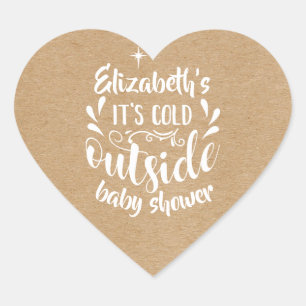 Rustic Kraft Its Cold Outside Baby Shower/Sprinkle Heart Sticker