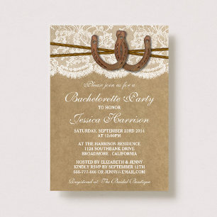Rustic Kraft & Lace Horseshoe Bachelorette Party Invitation
