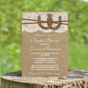 Rustic Kraft & Lace Horseshoe Bridal Shower Invitation