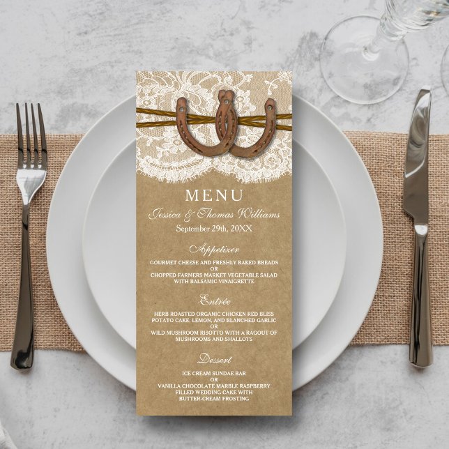 Rustic Kraft, Lace & Horseshoes Wedding Menu (Creator Uploaded)