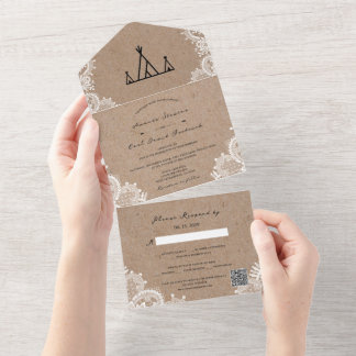Rustic Kraft Lace Outdoor Tipi Tent Wedding All In One Invitation