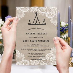 Rustic Kraft Lace Outdoor Tipi Tent Wedding Invitation