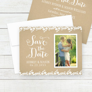 Rustic Kraft Lace Photo Wedding Save The Date