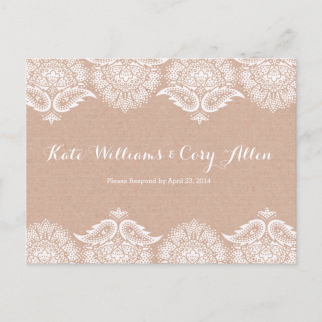 Rustic Kraft & Lace RSVP Postcard Card Invitation (Front)