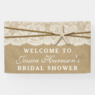 Rustic Kraft, Lace & Starfish Beach Bridal Shower Banner