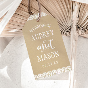 Rustic Kraft Lace Wedding Monogram Favour Gift Tags