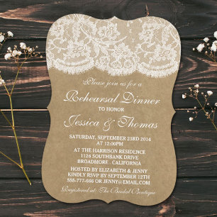 Rustic Kraft & Lace Wedding Rehearsal Dinner Invitation