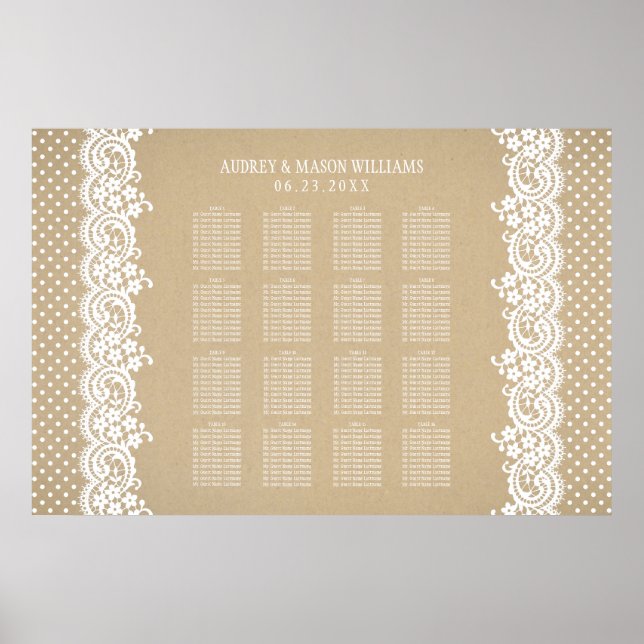 Rustic Kraft Lace Wedding Seating Poster (Front)